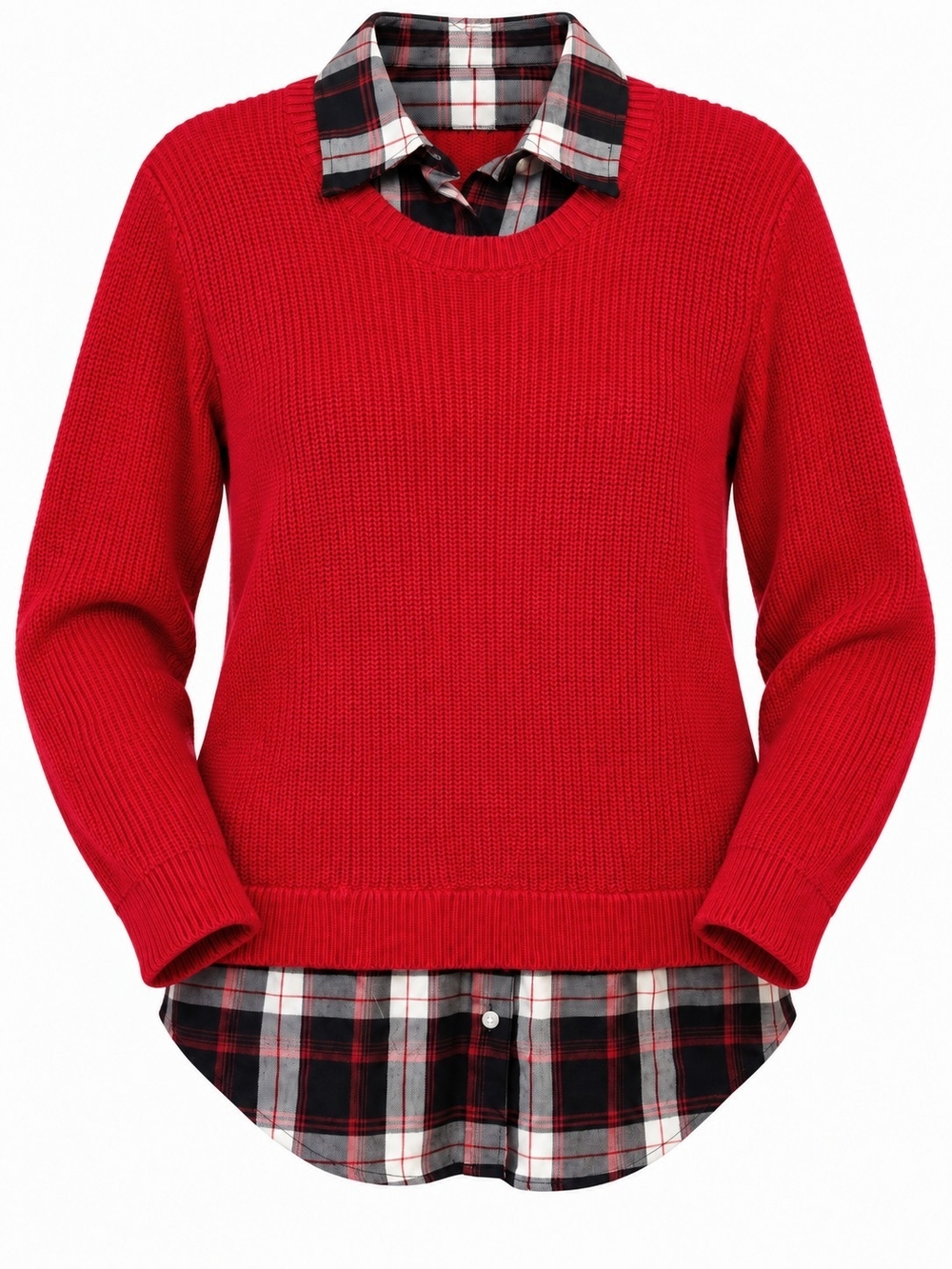 Lauren Ralph Lauren Red Plaid Layered Look Cotton Sweater Women’s M